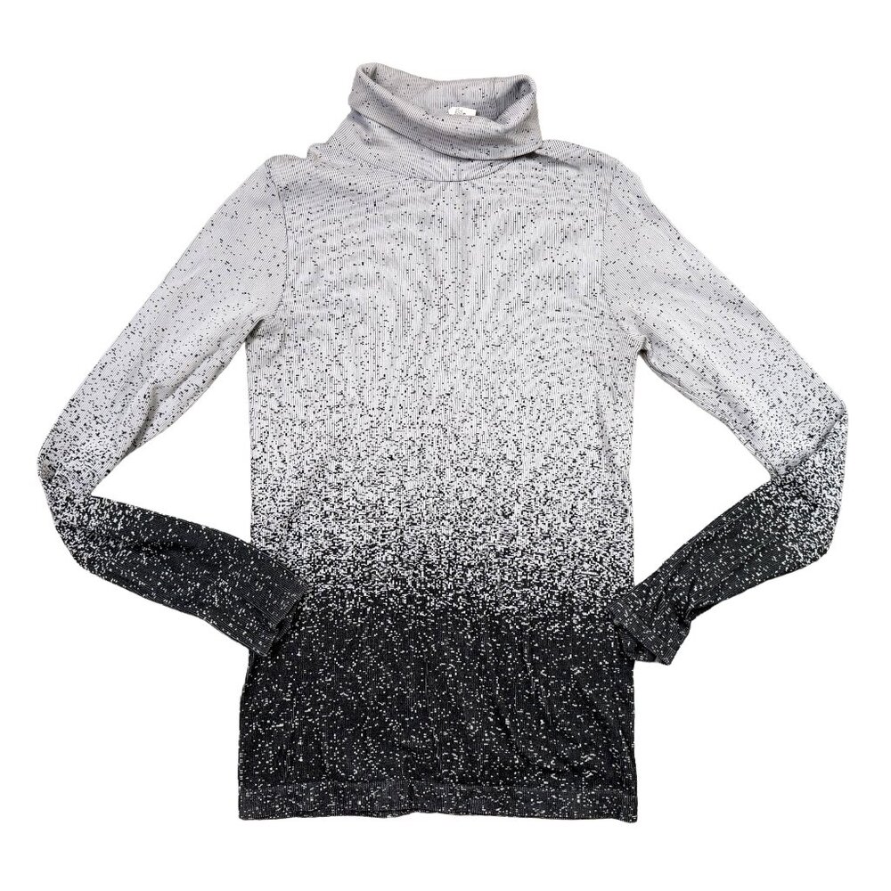 Athleta Flurry Blizzard Turtleneck Top Gray Black Ombre Ribbed Thermal Size S